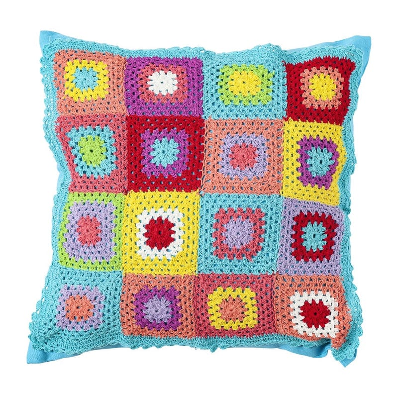 Sierkussen multikleuren gehaakt - 40x40 cm