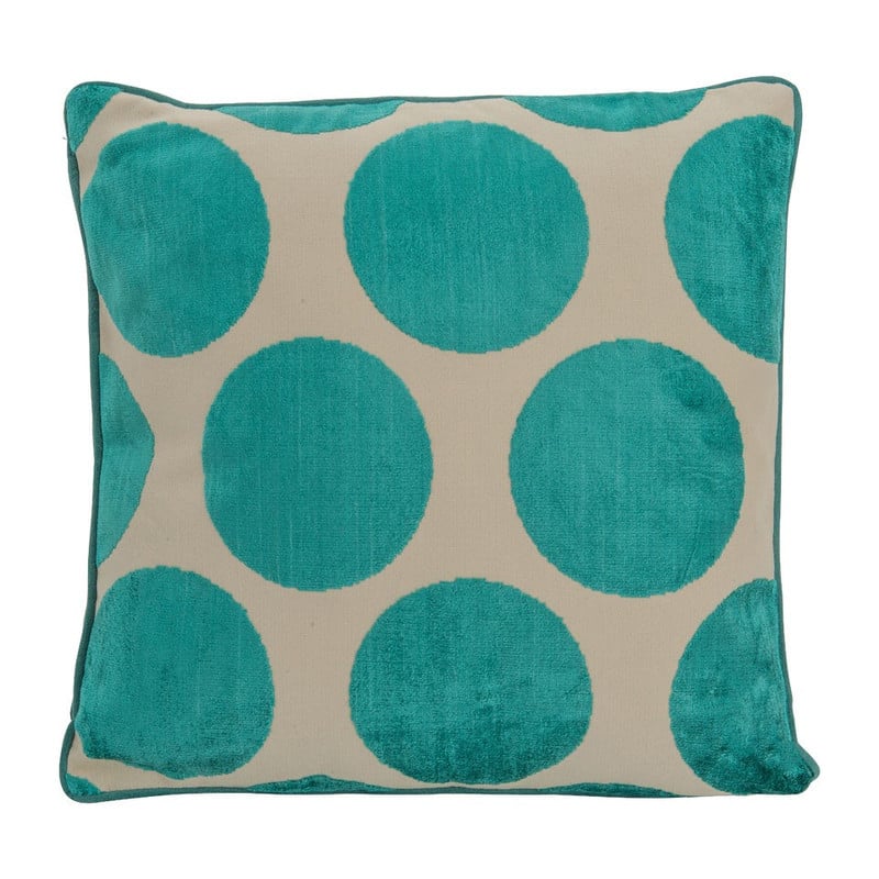 Kussen stip velours - crème/groen - 45x45 cm