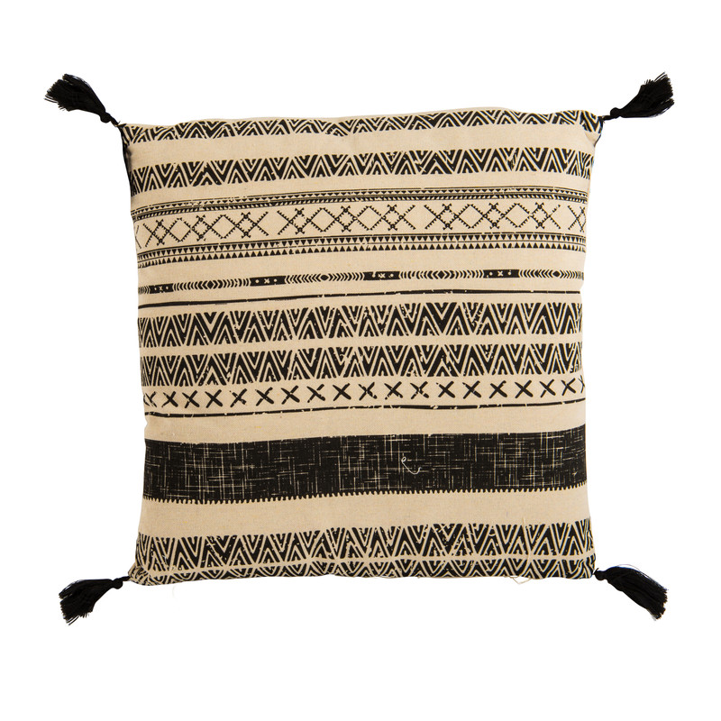Sierkussen gestreept met kwastjes - zwart/wit - 45x45 cm
