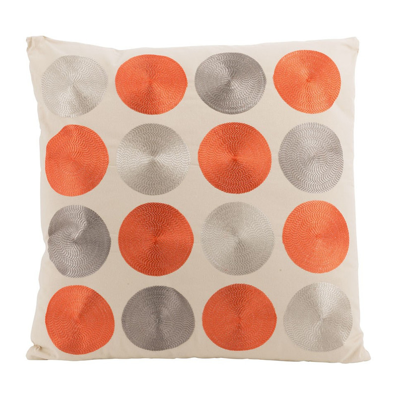 Sierkussen stip geborduurd - oranje/grijs - 45x45 cm