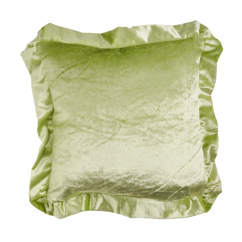 Sierkussen velvet met volant - groen - 40x40 cm 