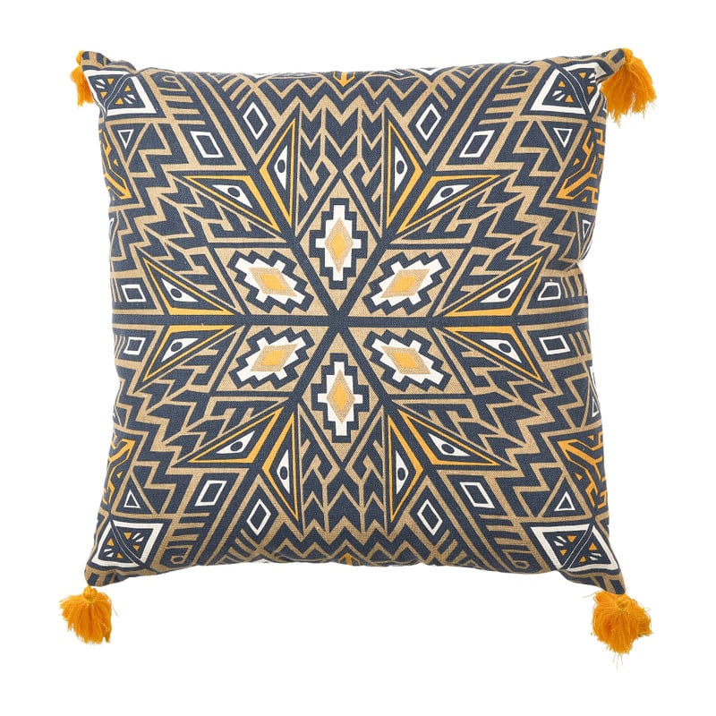 Sierkussen mandala kwastjes - geel - 45x45 cm