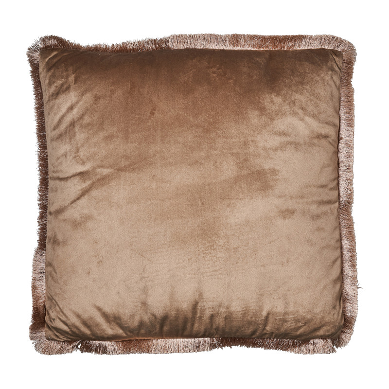 Sierkussen velvet met franjes - bruin - 45x45 cm