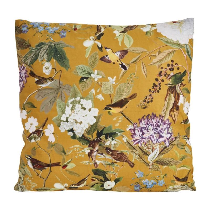 Sierkussen velvet vogel - okergeel - 45x45 cm