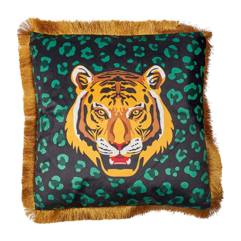 Sierkussen velvet tijger - groen - 45x45 cm
