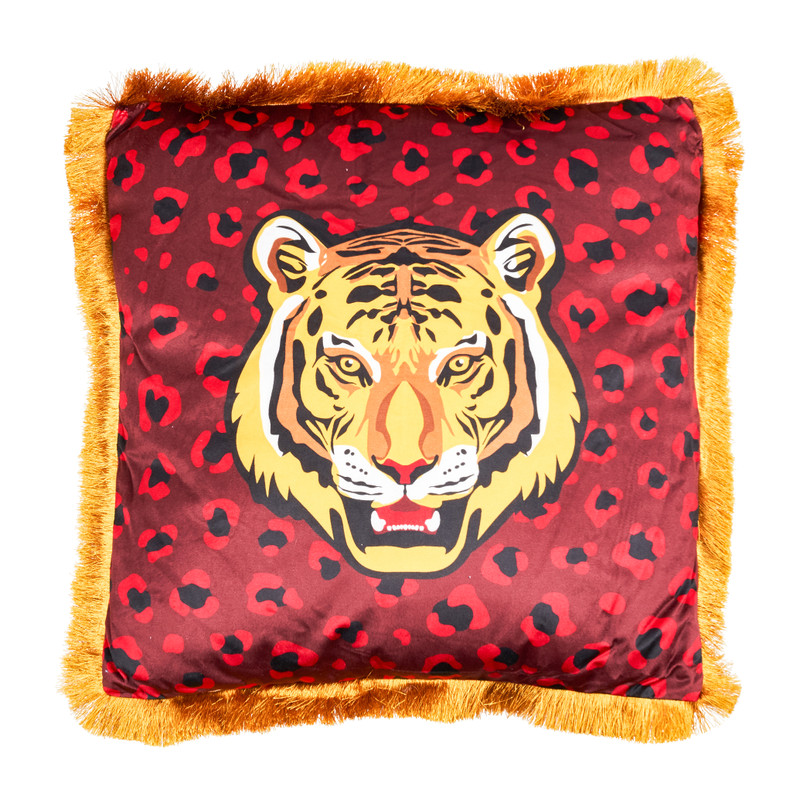 Sierkussen velvet tijger - rood - 45x45 cm