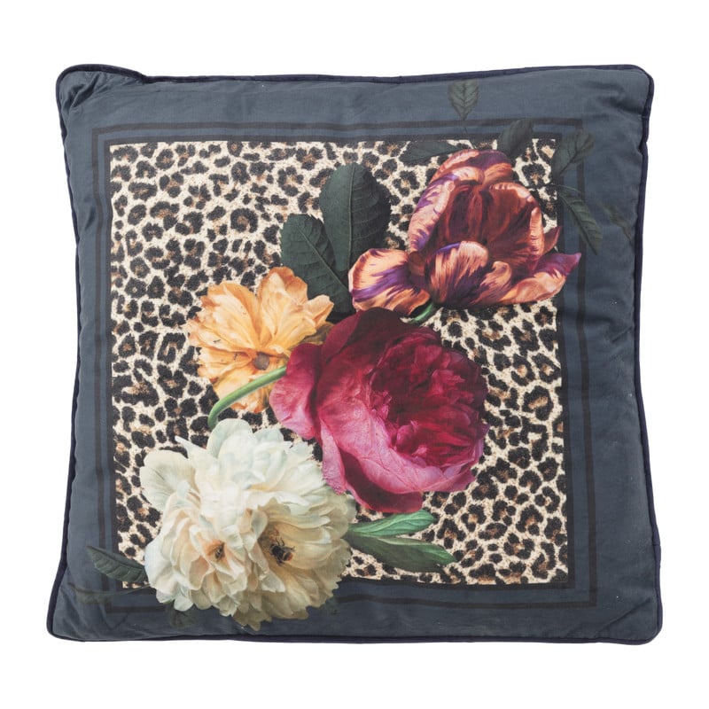 Sierkussen velvet - luipaard/ bloemen - 45x45 cm 