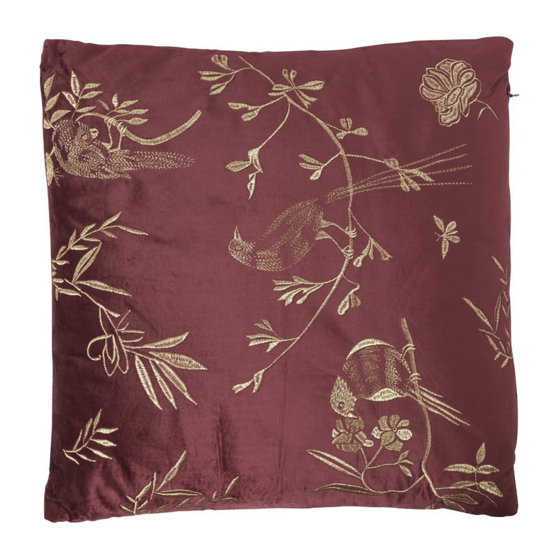 Sierkussen velvet - goud/rood - 45x45 cm