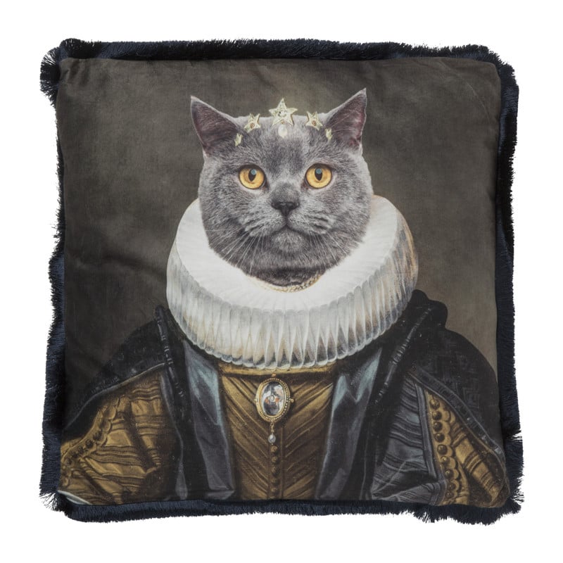 Sierkussen velvet franjes - kat - 45x45 cm 