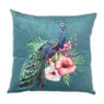 Sierkussen pauw/bloemen - donkerblauw - 45x45 cm 