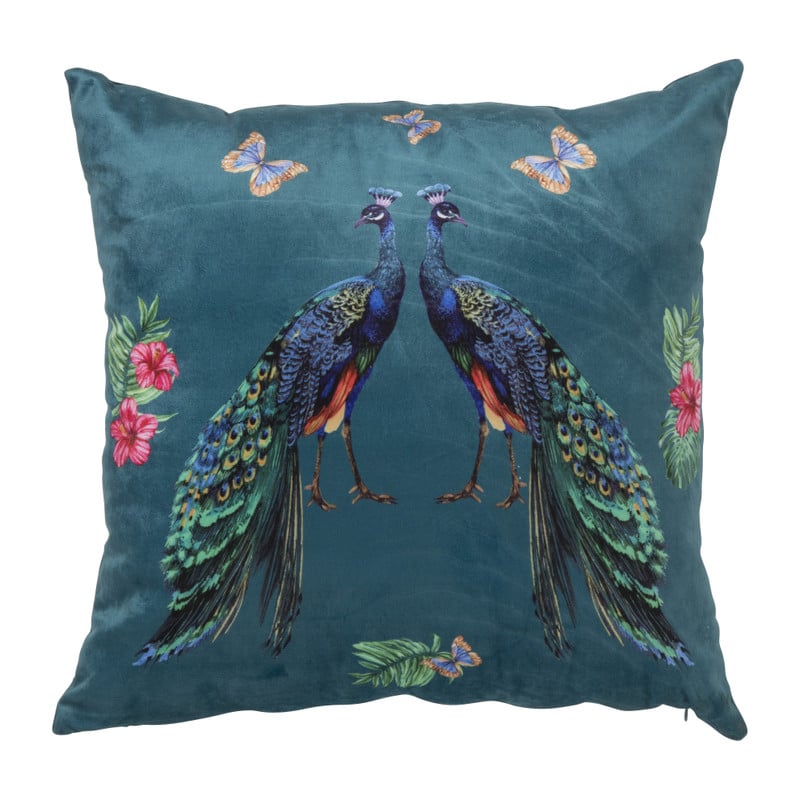Sierkussen pauw/vlinders - donkerblauw - 45x45 cm 