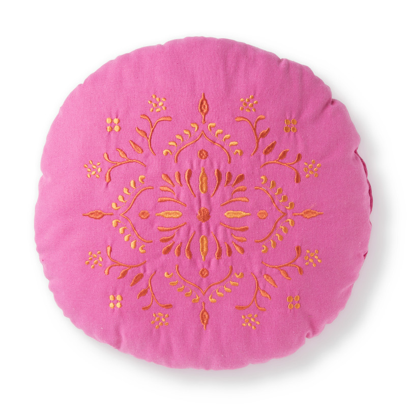 Sierkussen geborduurd - roze - ø40 cm