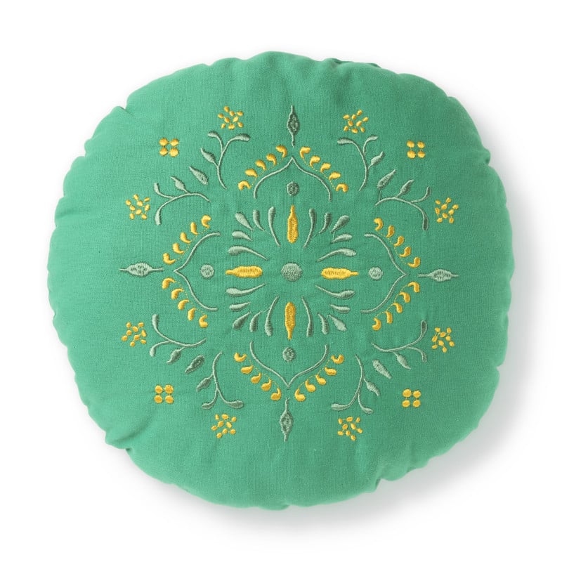 Sierkussen geborduurd - groen - ø40 cm