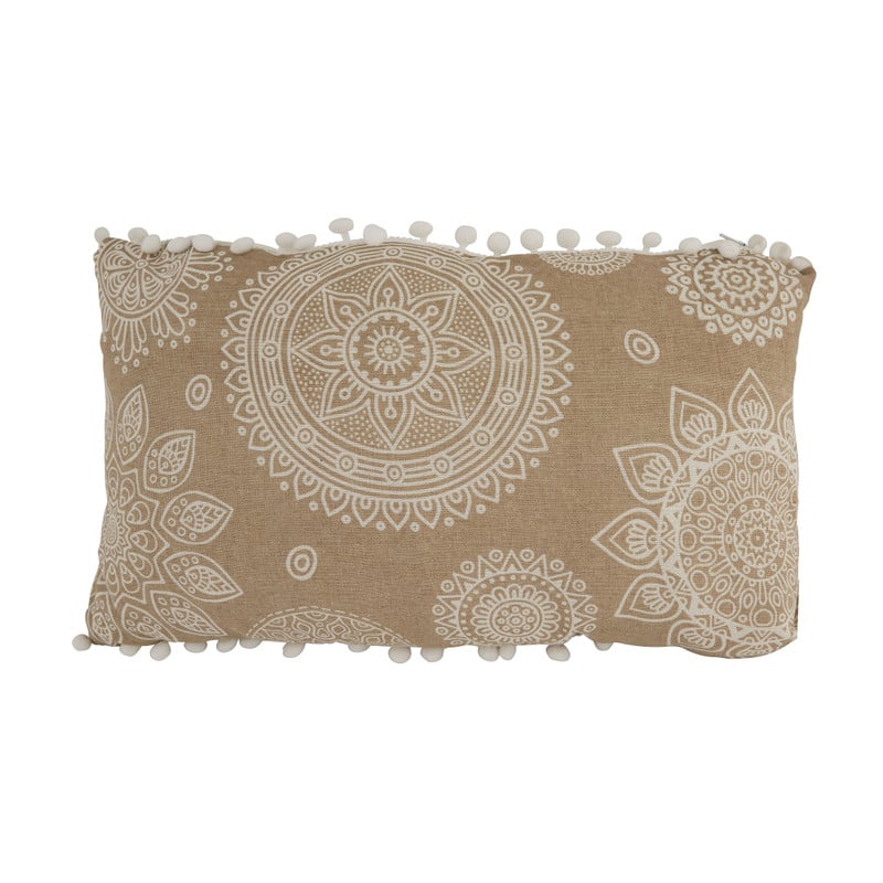 Sierkussen met pompoms - beige - 50x30 cm