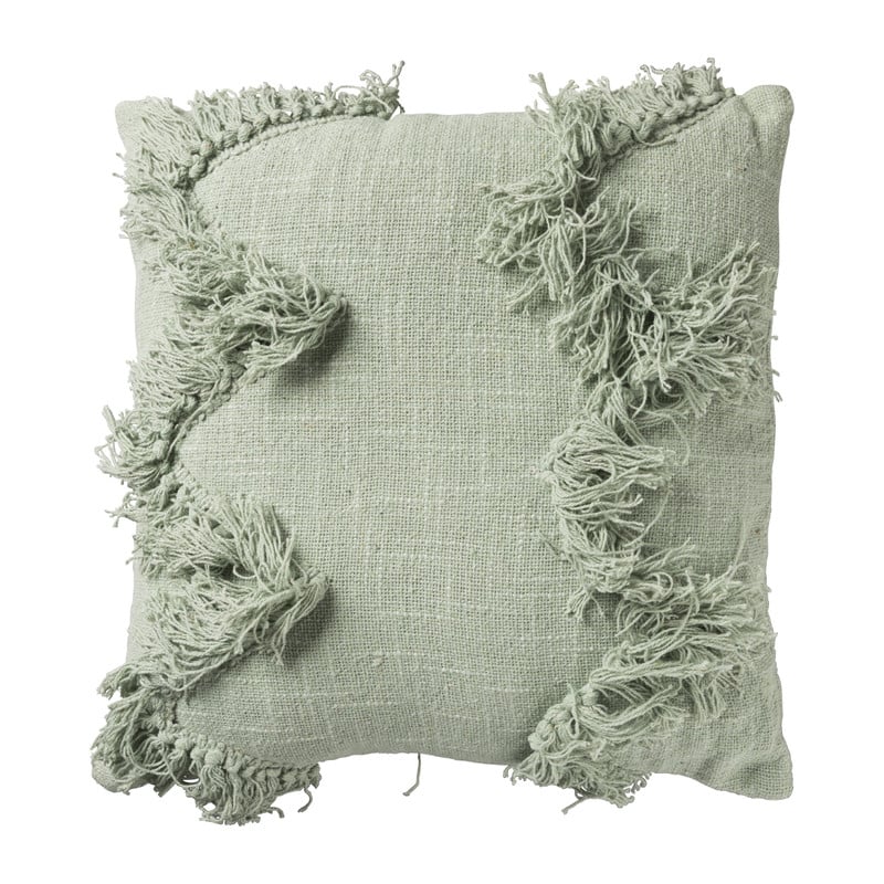 Sierkussen met franjes - groen - 45x45 cm 