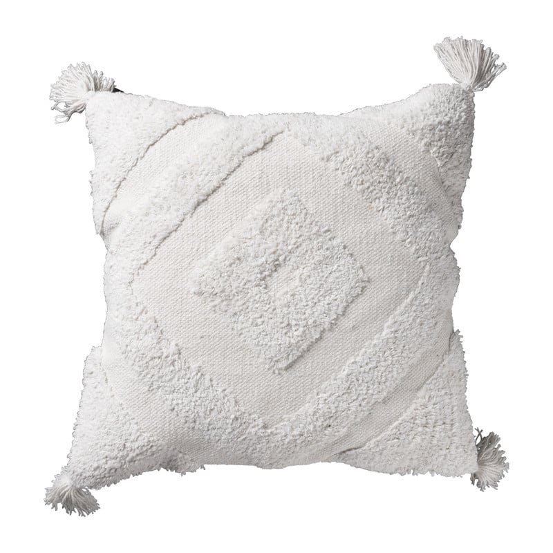 Sierkussen diamant franjes - wit - 45x45 cm 