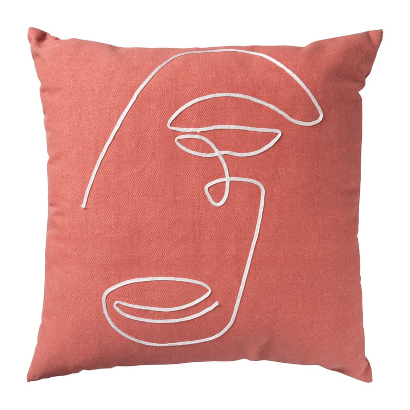 Sierkussen met geborduurd gezicht - rood/wit - 45x45 cm 