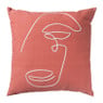 Sierkussen met geborduurd gezicht - rood/wit - 45x45 cm 