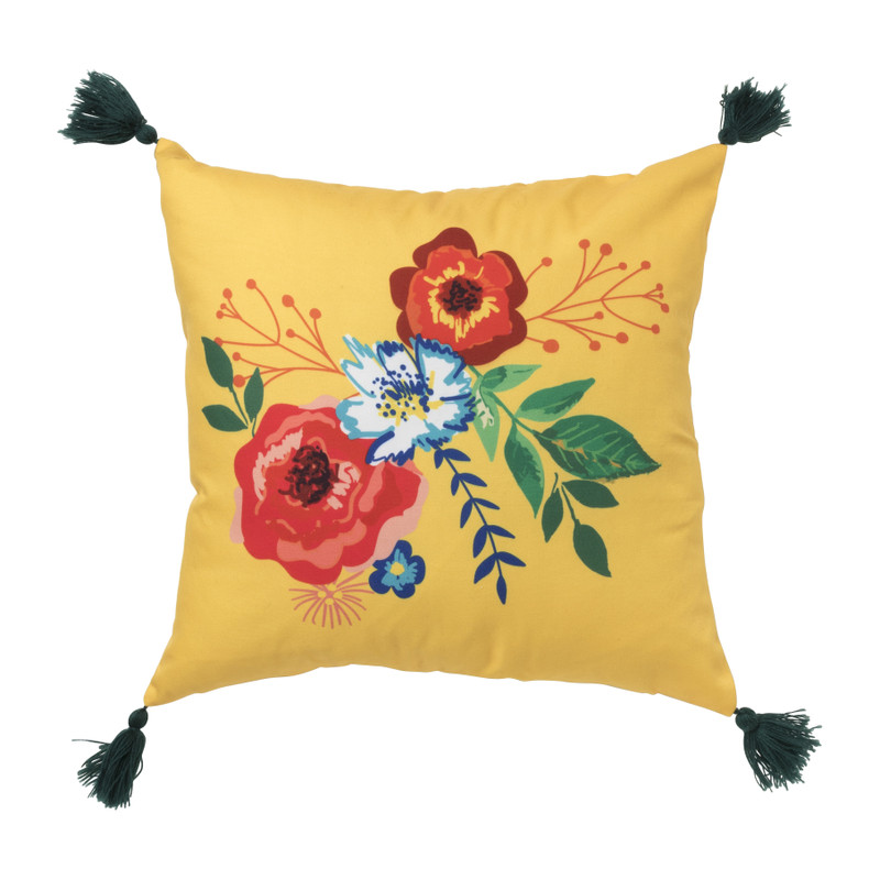 Sierkussen bloemen - geel - 45x45 cm