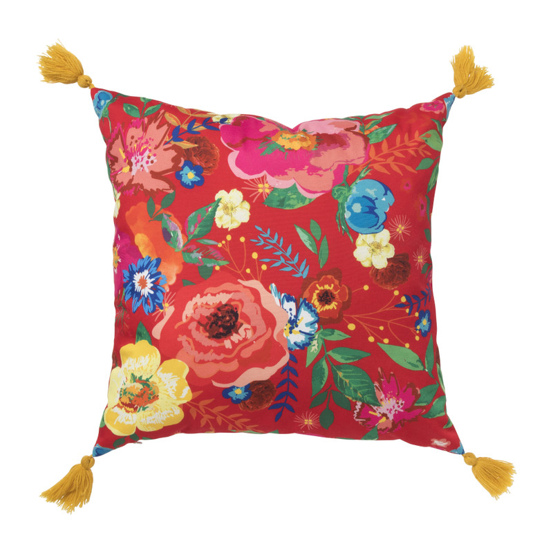 Sierkussen bloemen - rood - 45x45 cm