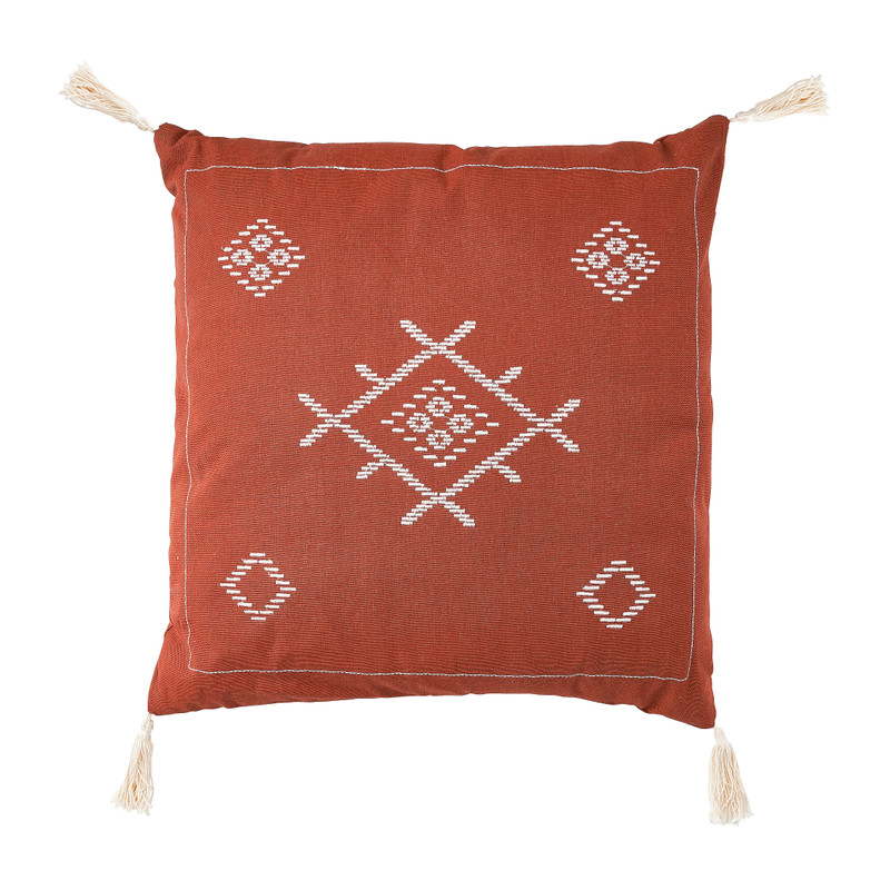 Sierkussen borduursel en tassels - terra - 45x45 cm