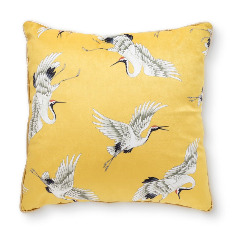 Sierkussen kraanvogel - okergeel - 45x45 cm