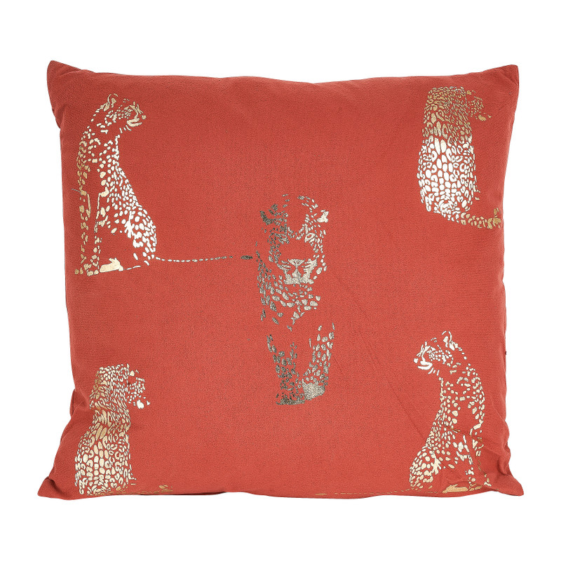 Sierkussen velvet luipaard - terra/goud - 45x45 cm 