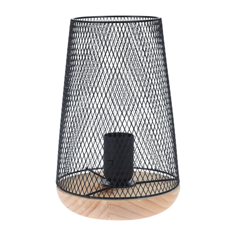 Tafellamp cilinder - metaal/hout - ⌀ 15 x 23,5 cm