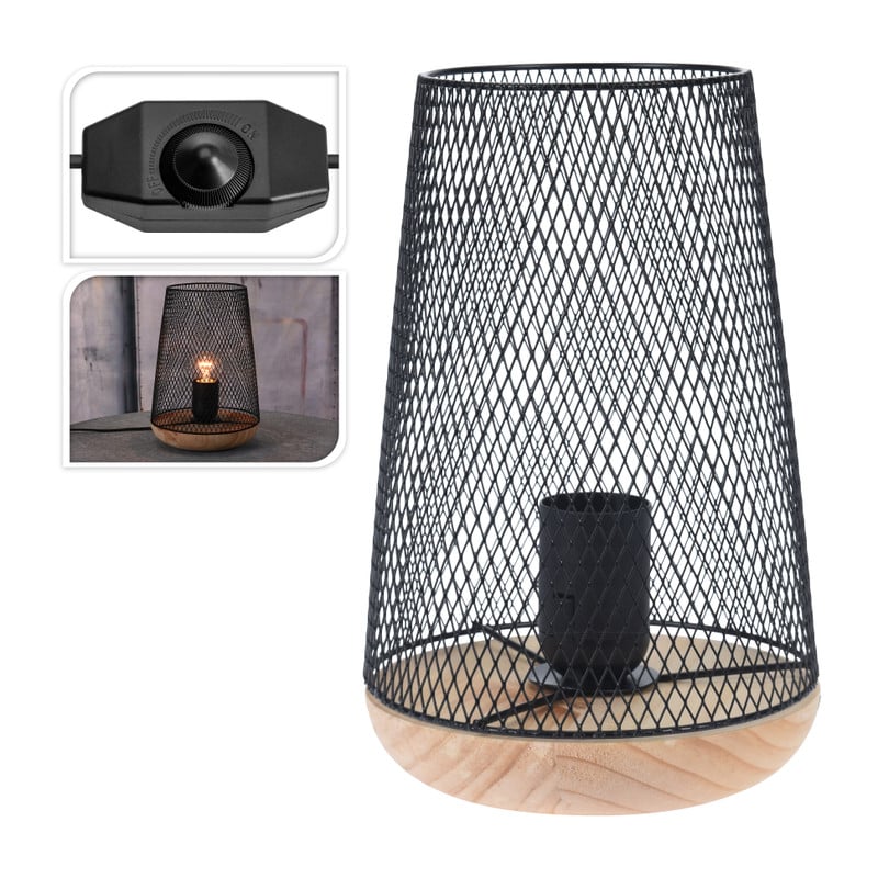 Tafellamp cilinder - metaal/hout - ⌀ 15 x 23,5 cm
