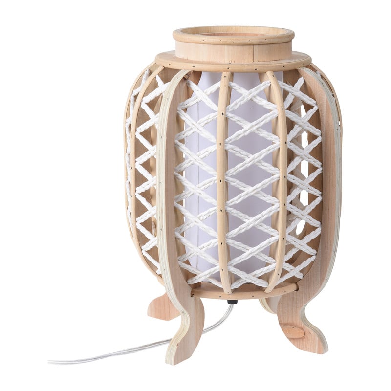 Tafellamp - hout met wit touw - ⌀ 25 x 33 cm