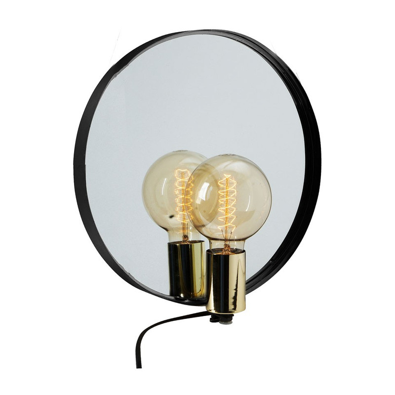 Wandlamp rond met spiegel - zwart
