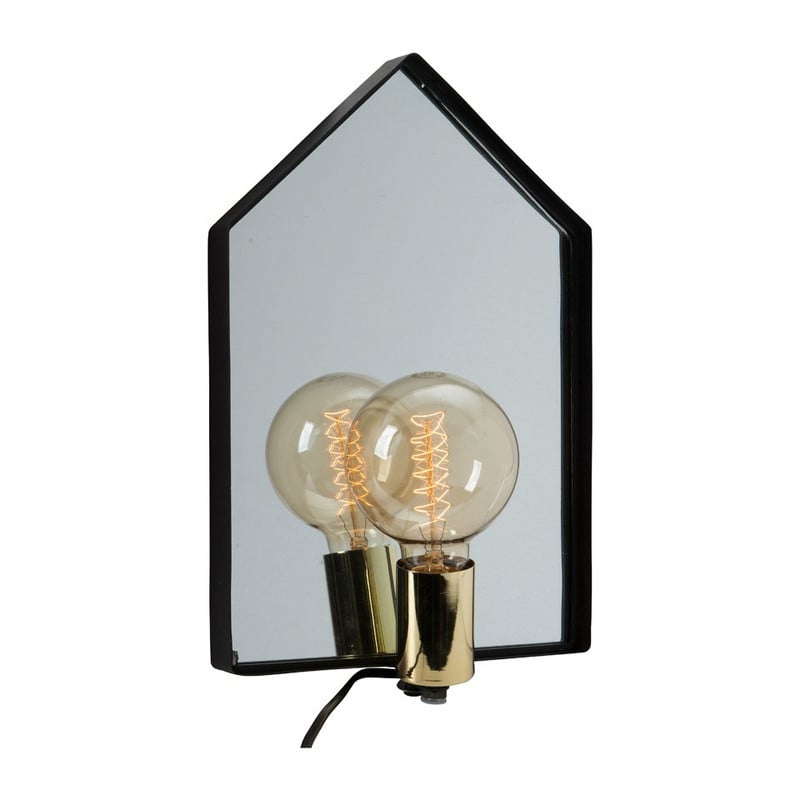 Wandlamp huis met spiegel - zwart
