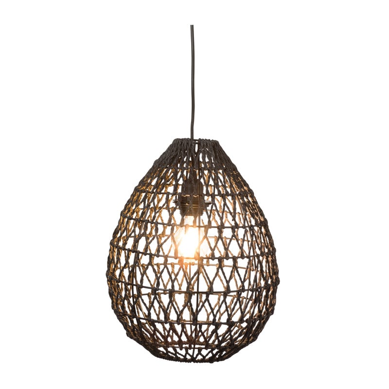 Hanglamp geweven geknoopt - zwart - Ø25x38 cm