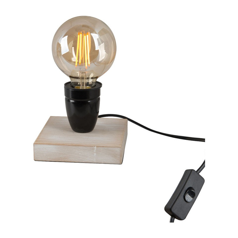 Tafellamp vintage LED - hout - 13x13x16 cm