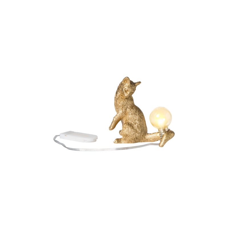 Lampje kat laag - goudkleurig - 11x10x4.5 cm