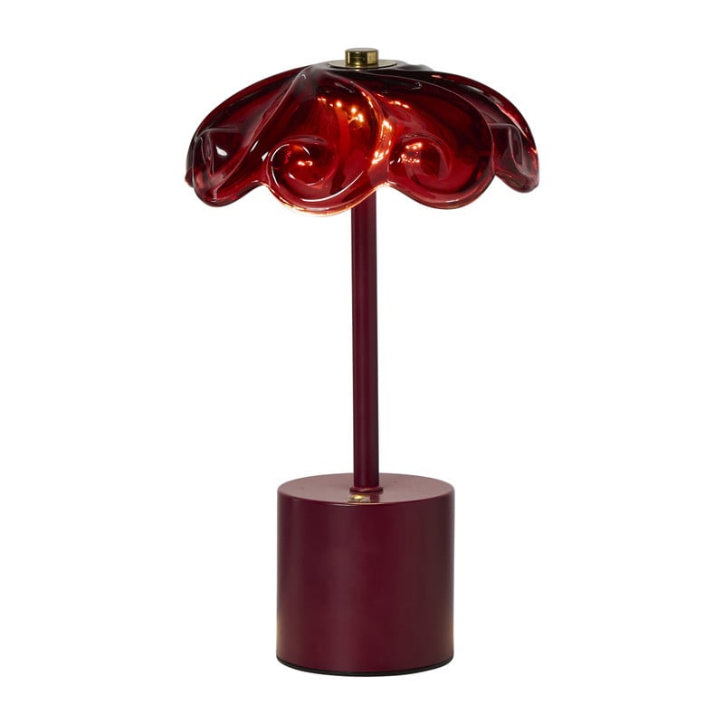 Tafellamp bloem met glas - bordeaux rood -  ø15.5x27.5 cm