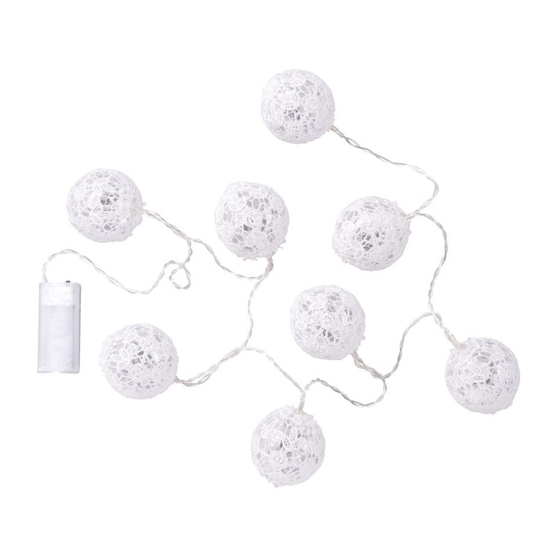 Lichtslinger met kant - wit - 8 lamps