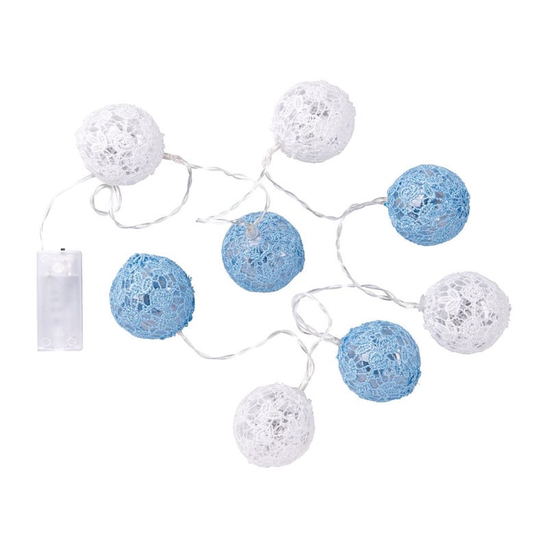 Lichtslinger met kant - blauw/wit - 8 lamps
