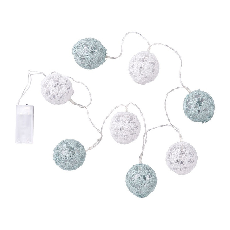 Lichtslinger met kant - groen/wit - 8 lamps