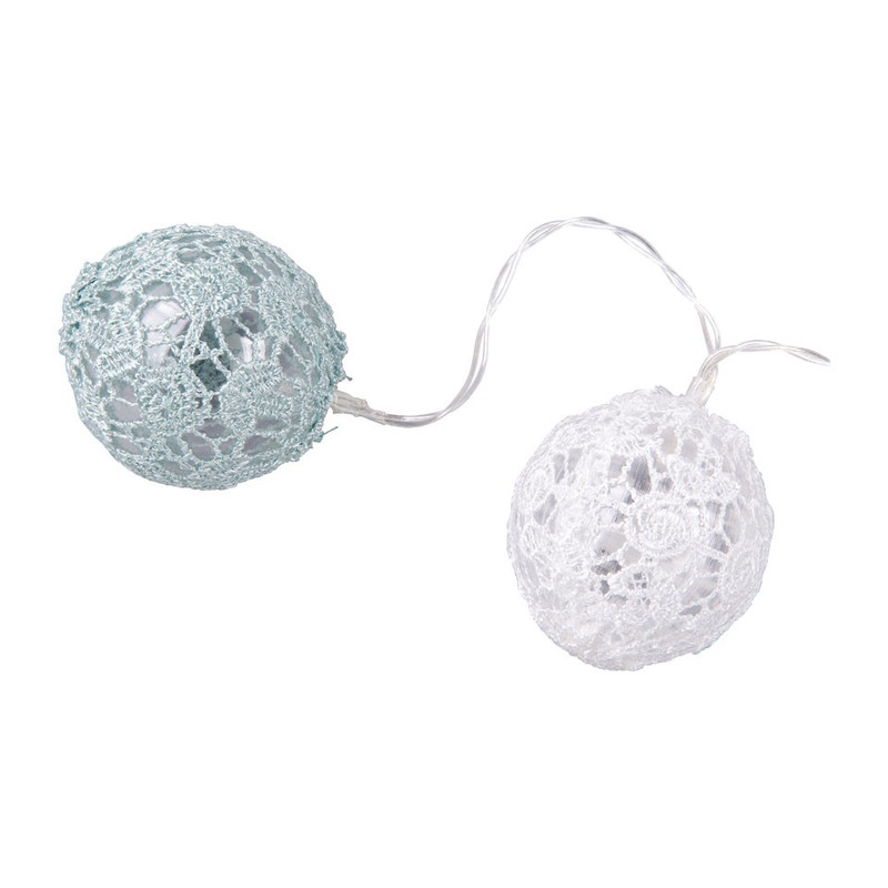 Lichtslinger met kant - groen/wit - 8 lamps