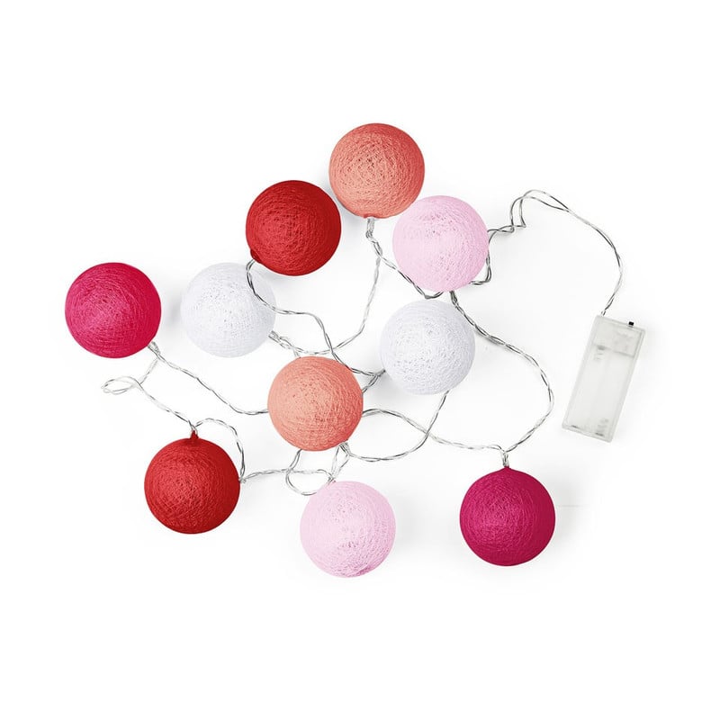 Lichtslinger cottonball guirlande - rood/roze - 10 lamps