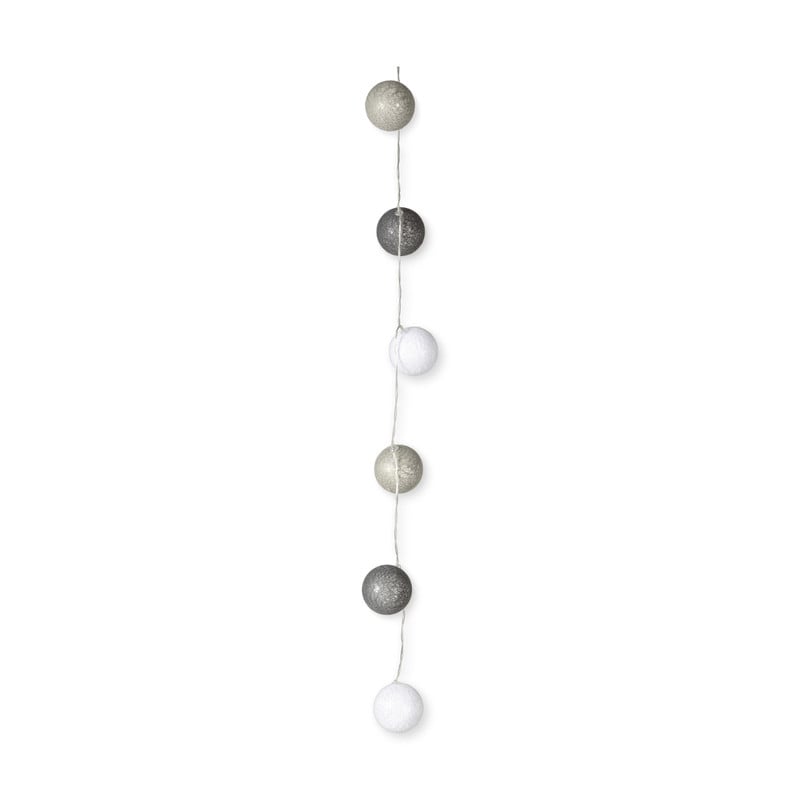 Lichtslinger cottonball guirlande - wit/grijs - 10 lamps