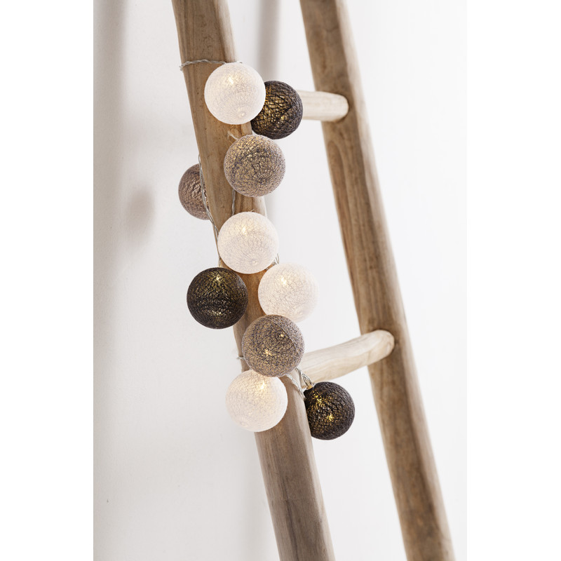 Lichtslinger cottonball guirlande - wit/grijs - 10 lamps