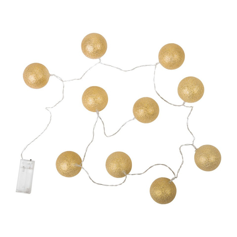 Lichtslinger cottonball guirlande - goud - 10 lamps