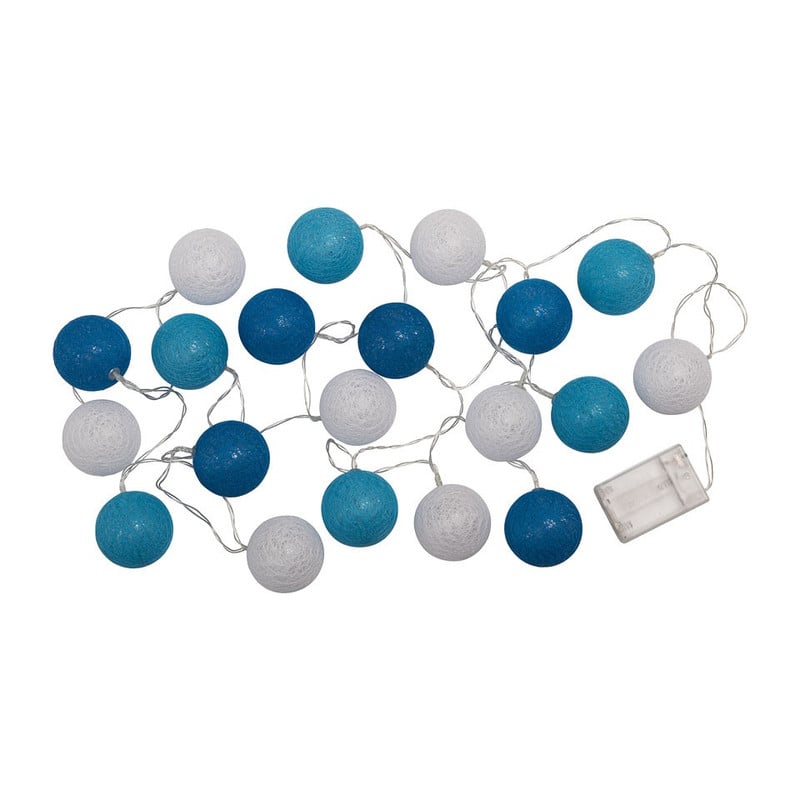 Lichtslinger cottonball guirlande - wit/blauw - 20 lampjes