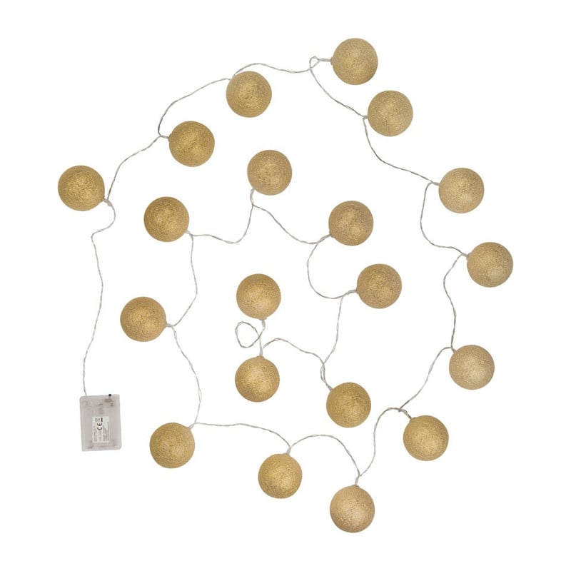Lichtslinger cottonball guirlande - goud - 20 lamps