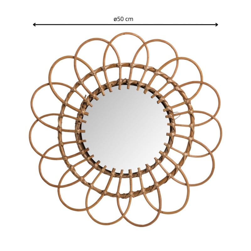 Spiegel bloem - rotan - ø50 cm 