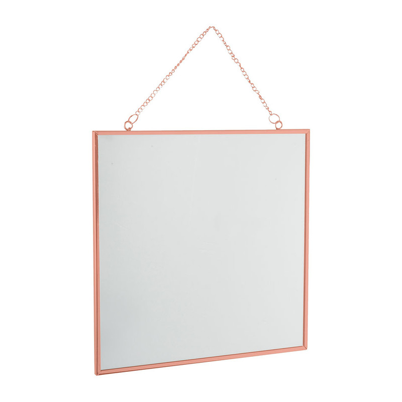 Spiegel aan ketting - koperkleurig - 30x30 cm