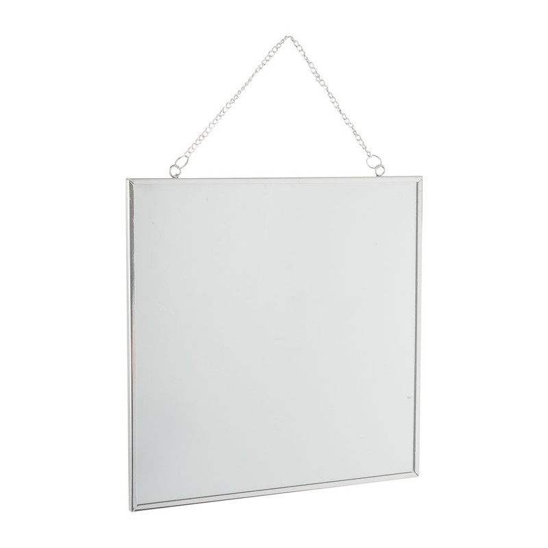 Spiegel aan ketting - zilverkleurig - 30x30 cm