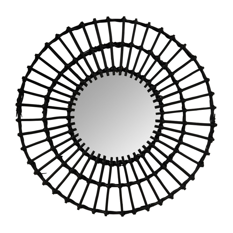 Spiegel met rotan rand - zwart - ø60 cm